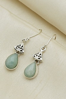 Oxidised Finish Aquamarine Stone Tribal Dangler Earrings In Sterling Silver