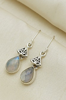Oxidised Finish Blue Moon Stone Dangler Earrings In Sterling Silver