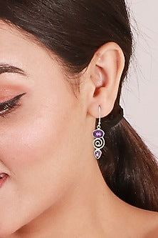 White Finish Purple Amethyst Dangler Earrings In Sterling Silver