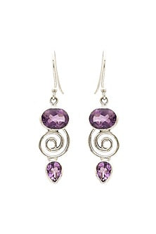 White Finish Purple Amethyst Dangler Earrings In Sterling Silver