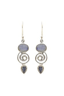 White Finish Blue Moon Stone Dangler Earrings In Sterling Silver