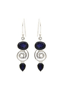 White Finish Blue Iolite Stone Dangler Earrings In Sterling Silver