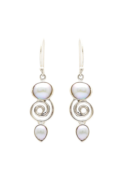 White Finish Pearl Dangler Earrings In Sterling Silver