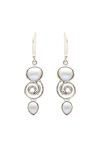White Finish Pearl Dangler Earrings In Sterling Silver