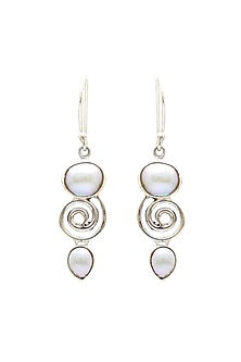White Finish Pearl Dangler Earrings In Sterling Silver