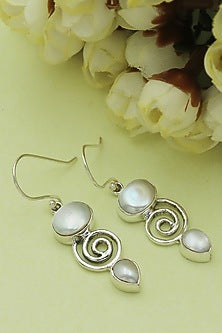 White Finish Pearl Dangler Earrings In Sterling Silver