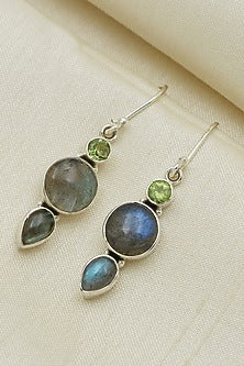 Oxidised Finish Blue Labradorite Dangler Earrings In Sterling Silver