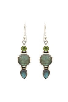 Oxidised Finish Blue Labradorite Dangler Earrings In Sterling Silver