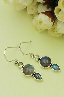Oxidised Finish Blue Labradorite Dangler Earrings In Sterling Silver