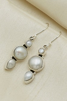 Oxidised Finish Pearl Dangler Earrings In Sterling Silver