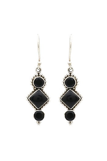 Oxidised Finish Black Onyx Dangler Earrings In Sterling Silver