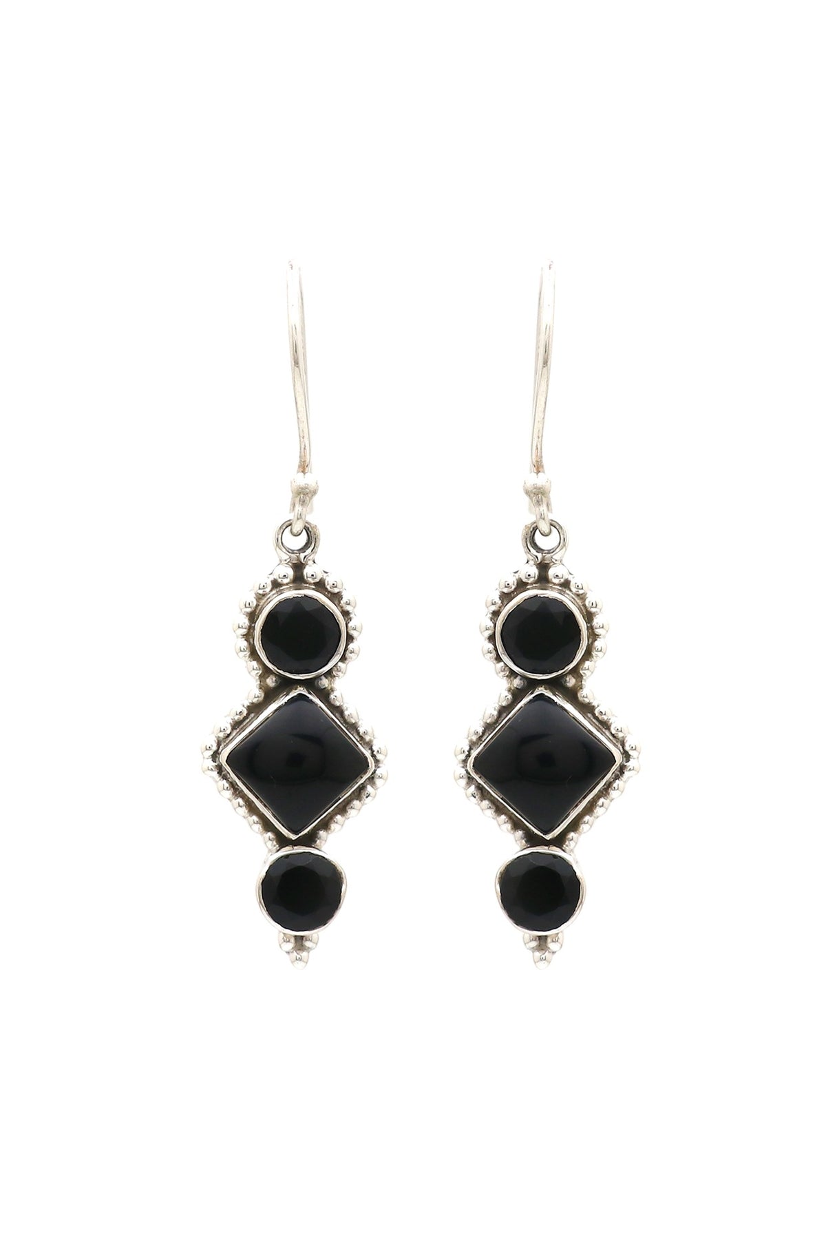 Oxidised Finish Black Onyx Dangler Earrings In Sterling Silver