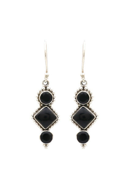 Oxidised Finish Black Onyx Dangler Earrings In Sterling Silver