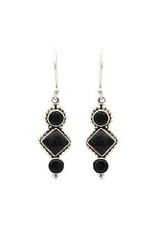 Oxidised Finish Black Onyx Dangler Earrings In Sterling Silver