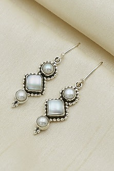 Oxidised Finish Pearl Dangler Earrings In Sterling Silver