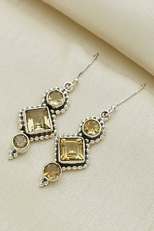 Oxidised Finish Yellow Citrine Stone Dangler Earrings In Sterling Silver