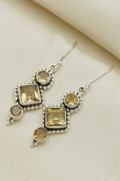 Oxidised Finish Yellow Citrine Stone Dangler Earrings In Sterling Silver
