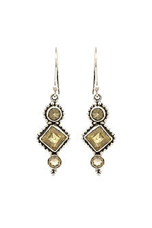 Oxidised Finish Yellow Citrine Stone Dangler Earrings In Sterling Silver