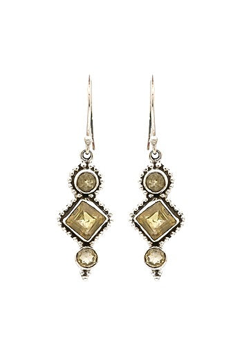 Oxidised Finish Yellow Citrine Stone Dangler Earrings In Sterling Silver