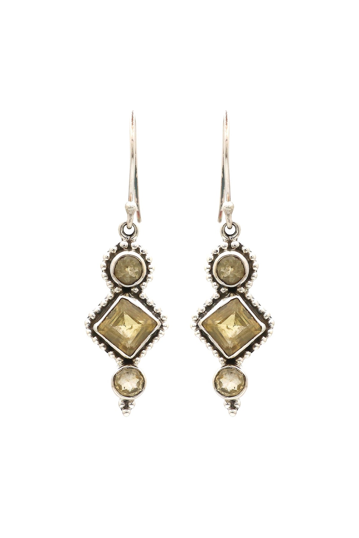Oxidised Finish Yellow Citrine Stone Dangler Earrings In Sterling Silver