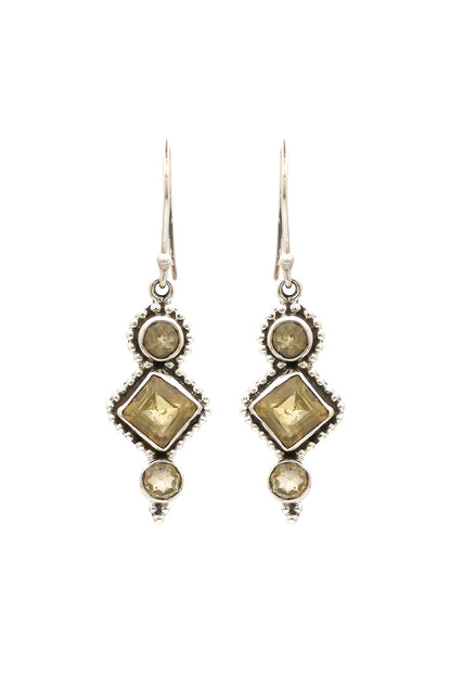 Oxidised Finish Yellow Citrine Stone Dangler Earrings In Sterling Silver