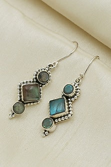 Oxidised Finish Blue Labradorite Stone Dangler Earrings In Sterling Silver