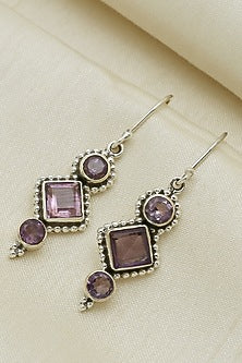 Oxidised Finish Purple Amethyst Stone Dangler Earrings In Sterling Silver