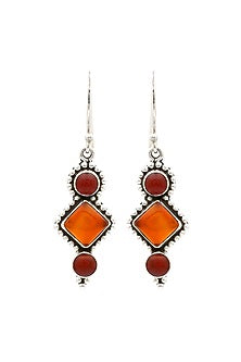 Oxidised Finish Red Onyx Dangler Earrings In Sterling Silver