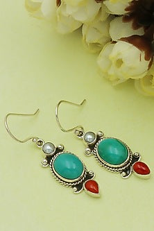 Oxidised Finish Turquoise Stone Dangler Earrings In Sterling Silver