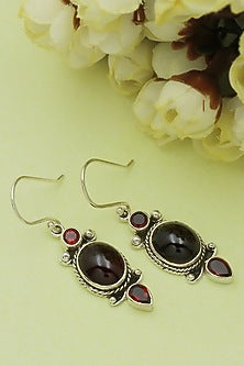Oxidised Finish Garnet Dangler Earrings In Sterling Silver