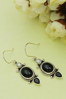 Oxidised Finish Black Onyx Dangler Earrings In Sterling Silver