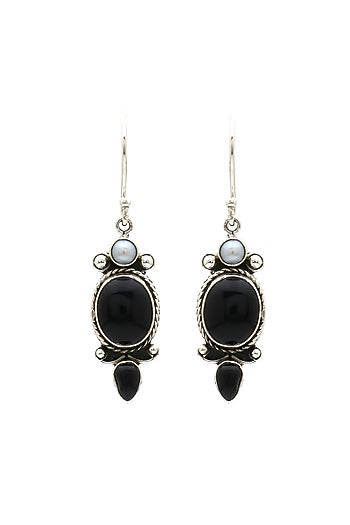 Oxidised Finish Black Onyx Dangler Earrings In Sterling Silver
