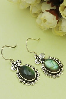 Oxidised Finish Labradorite Dangler Earrings In Sterling Silver