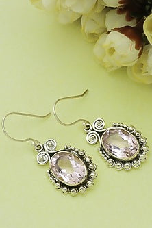 Oxidised Finish Pink Topaz Dangler Earrings In Sterling Silver