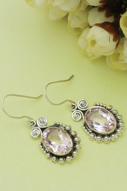 Oxidised Finish Pink Topaz Dangler Earrings In Sterling Silver