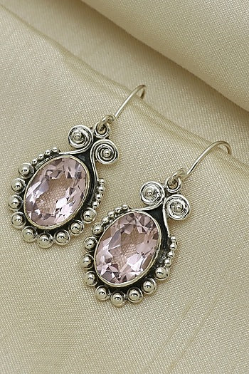 Oxidised Finish Pink Topaz Dangler Earrings In Sterling Silver
