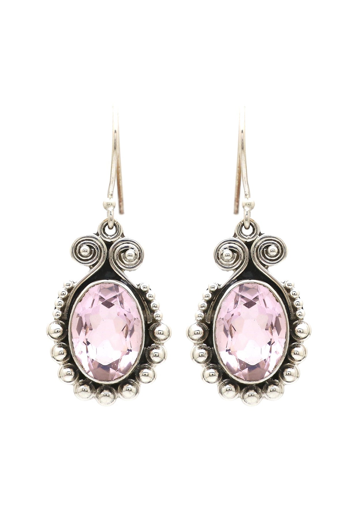 Oxidised Finish Pink Topaz Dangler Earrings In Sterling Silver