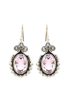 Oxidised Finish Pink Topaz Dangler Earrings In Sterling Silver