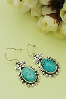 Oxidised Finish Turquoise Stone Dangler Earrings In Sterling Silver