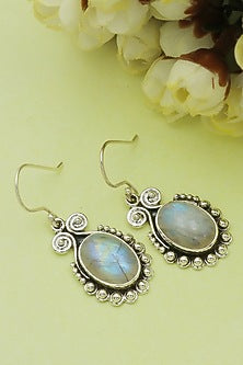 Oxidised Finish Moonstone Dangler Earrings In Sterling Silver