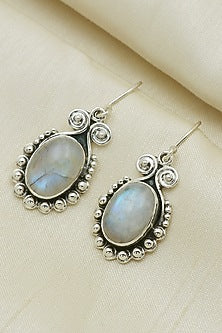 Oxidised Finish Moonstone Dangler Earrings In Sterling Silver