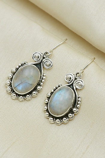 Oxidised Finish Moonstone Dangler Earrings In Sterling Silver