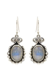 Oxidised Finish Moonstone Dangler Earrings In Sterling Silver