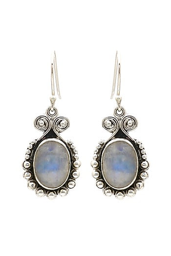 Oxidised Finish Moonstone Dangler Earrings In Sterling Silver