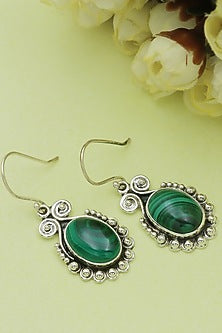 Oxidised Finish Melagite Dangler Earrings In Sterling Silver