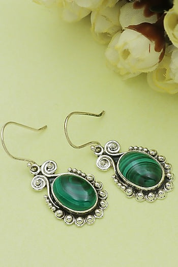 Oxidised Finish Melagite Dangler Earrings In Sterling Silver