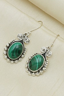 Oxidised Finish Melagite Dangler Earrings In Sterling Silver