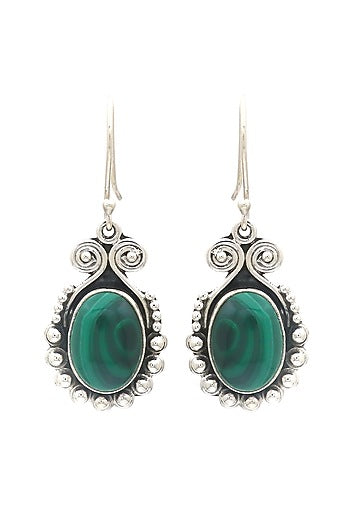 Oxidised Finish Melagite Dangler Earrings In Sterling Silver