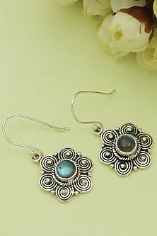 Oxidised Finish Labradorite Dangler Earrings In Sterling Silver