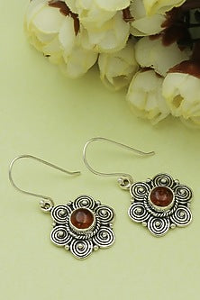 Oxidised Finish Amber Dangler Earrings In Sterling Silver